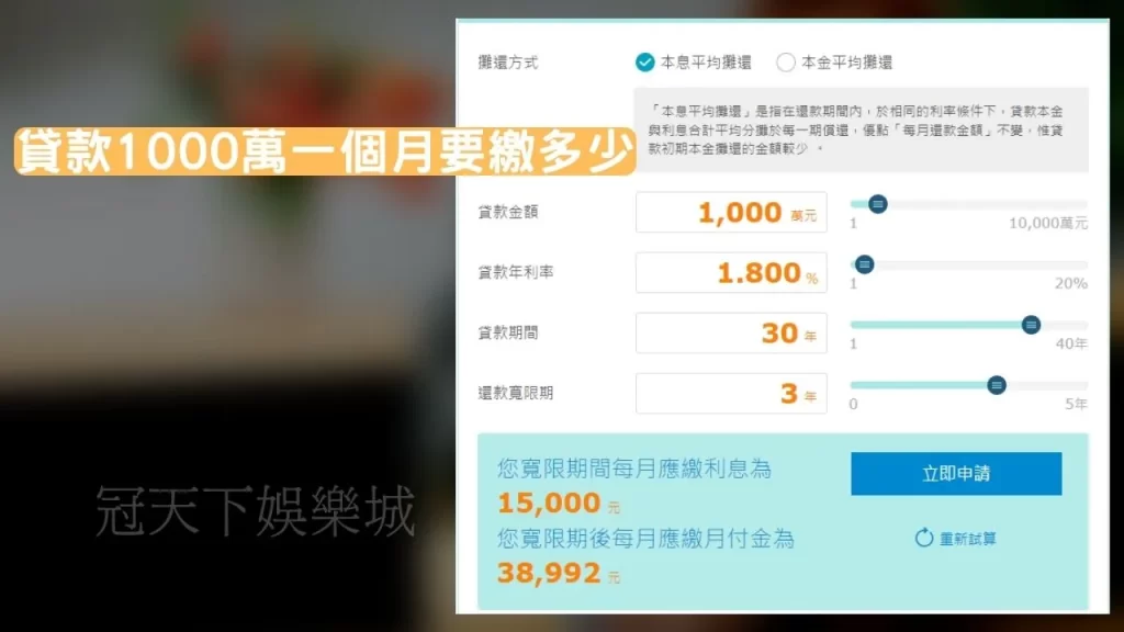 貸款1000萬一個月要繳多少